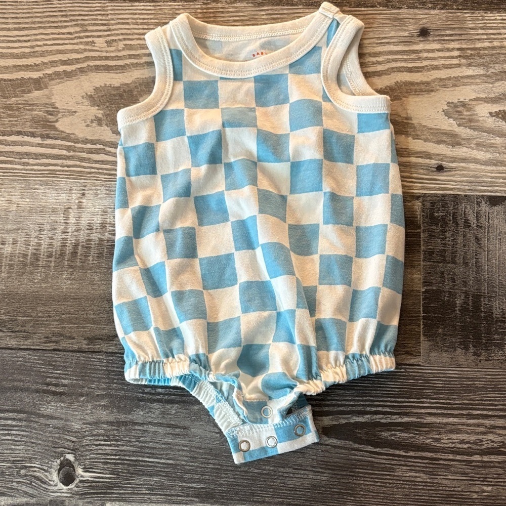 Blue and White Checkered Baby boy bubble Romper